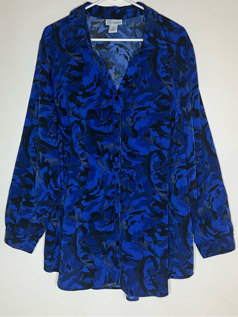 Catherines Blue Black Abstract Long Sleeve Button Up Shirt Womens Size 2X
